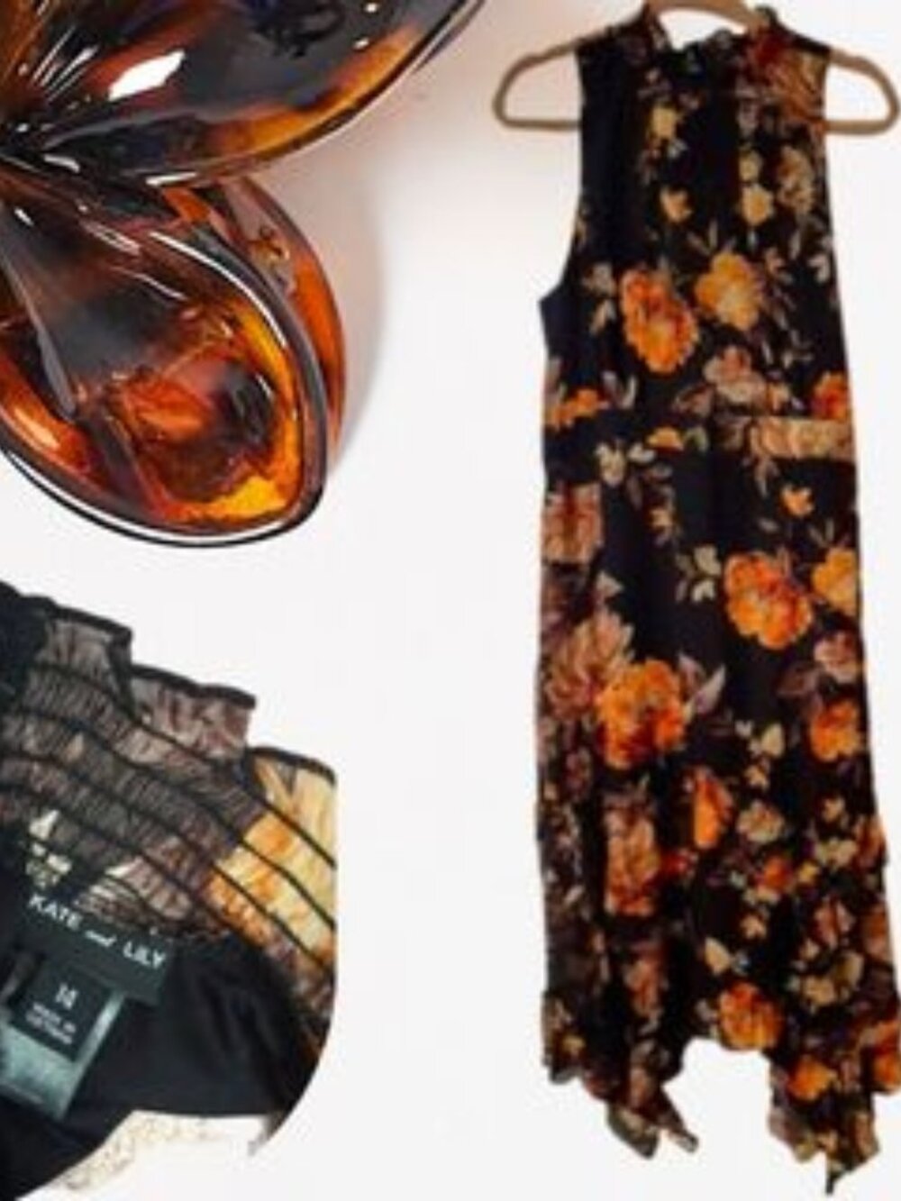 Kate & Lily Floral Maxi 14 Black Orange Sleeveless High Neck Flowy Boho NWOT